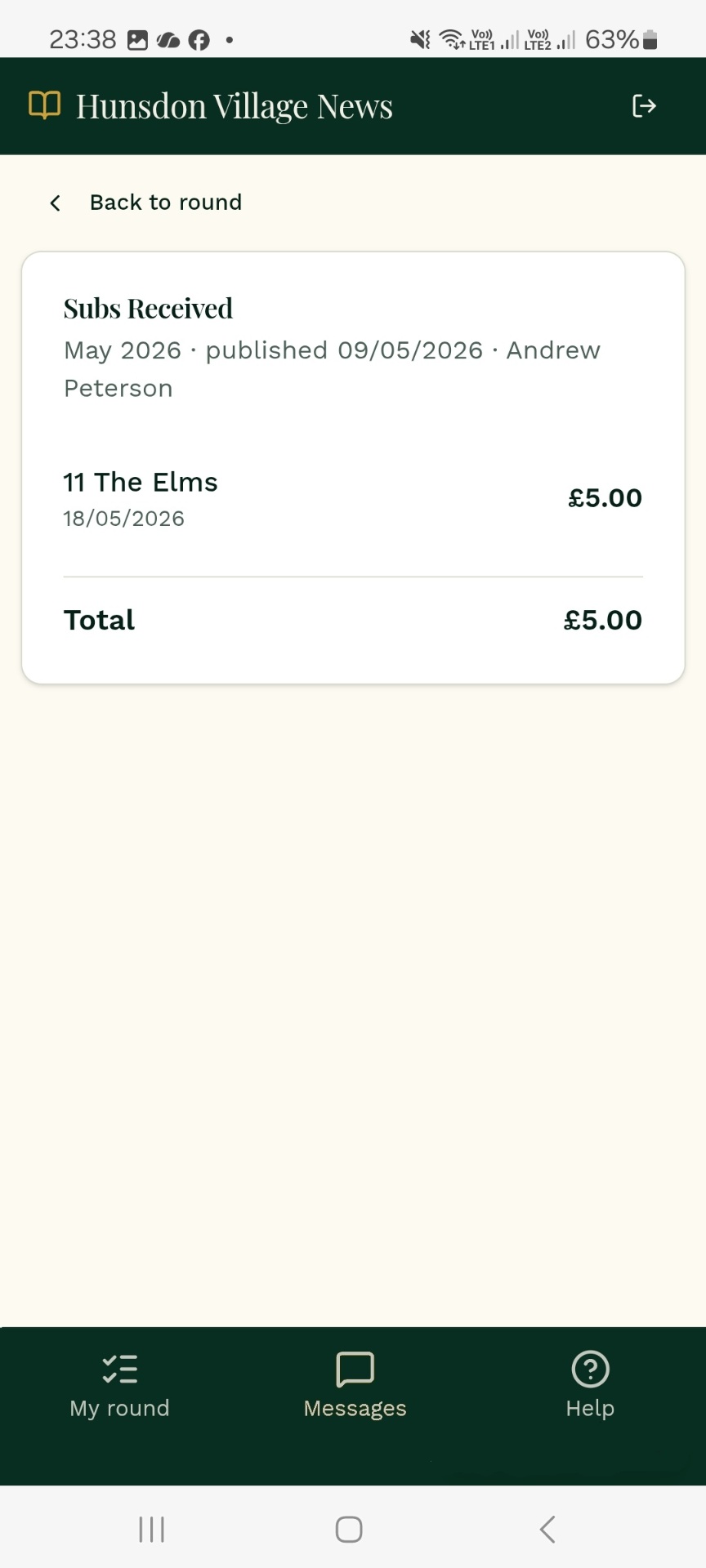 Subs received receipt